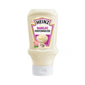 A bottle of Heinz Real Garlic Mayonnaise with a label showing the brand name, product name, and volume 225ml.