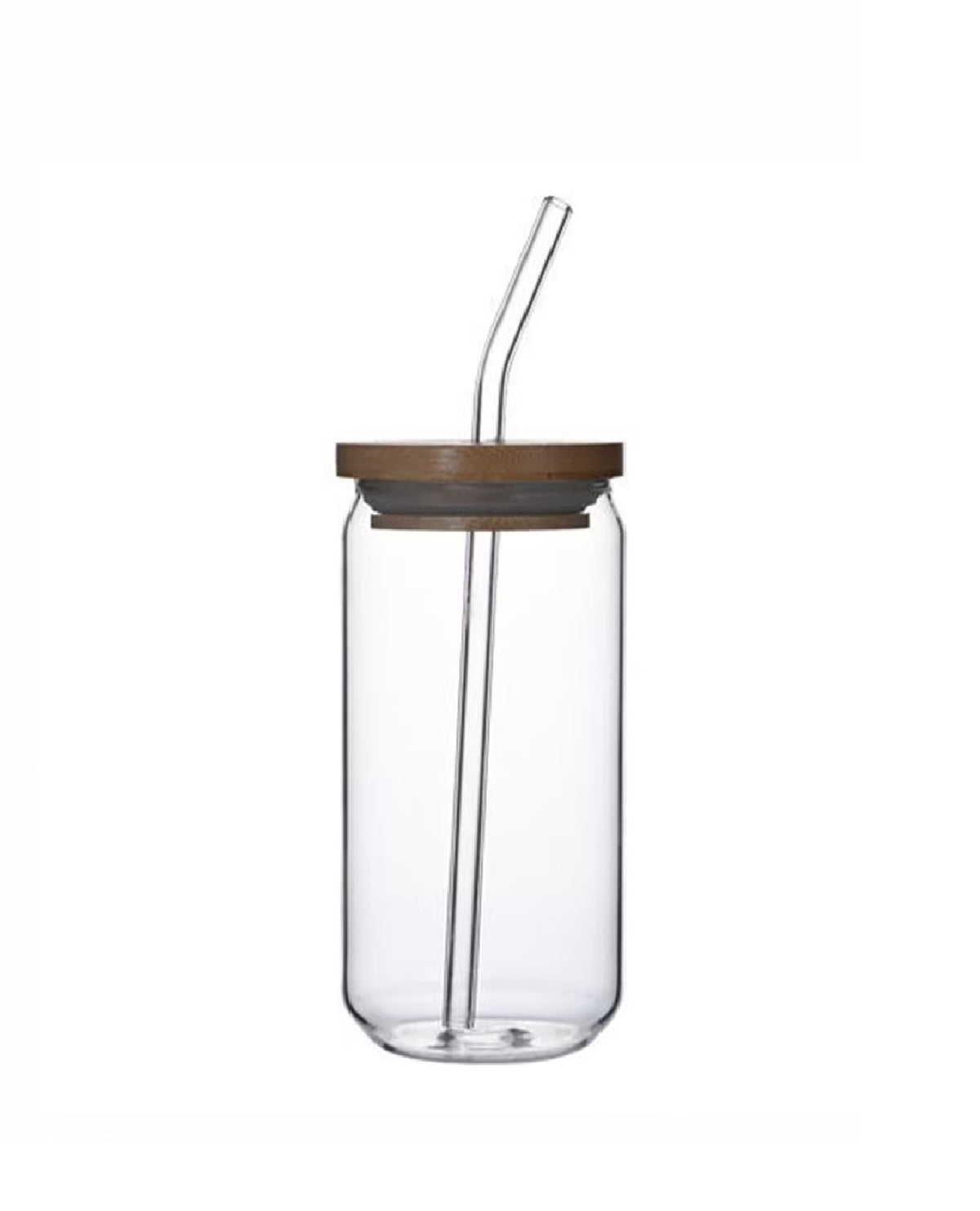 Round Shape Plain Glass Sipper with Wooden Lid & Glass Straw 500 Ml
